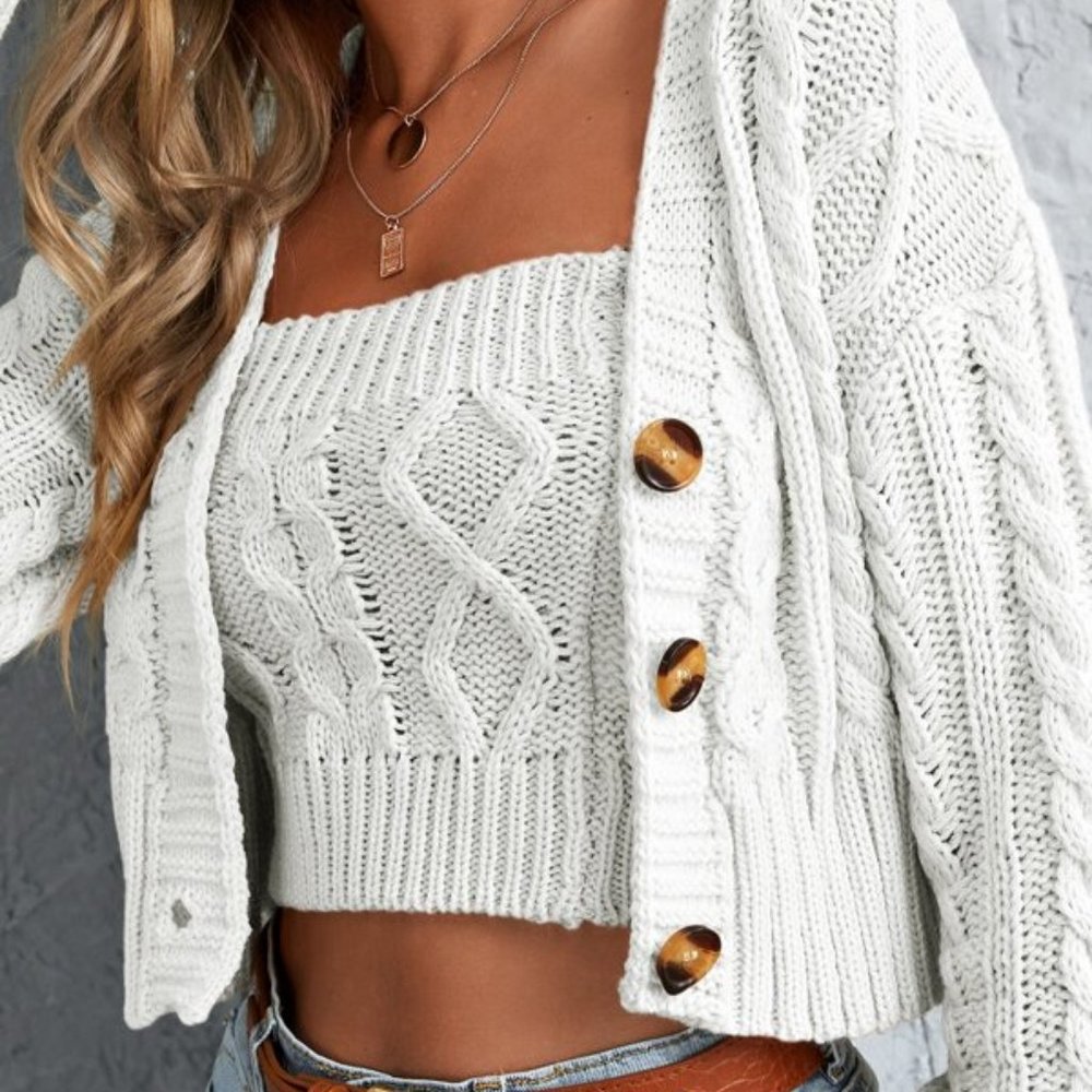 Crop Cardigan With Camisole - Picture 2 of 5